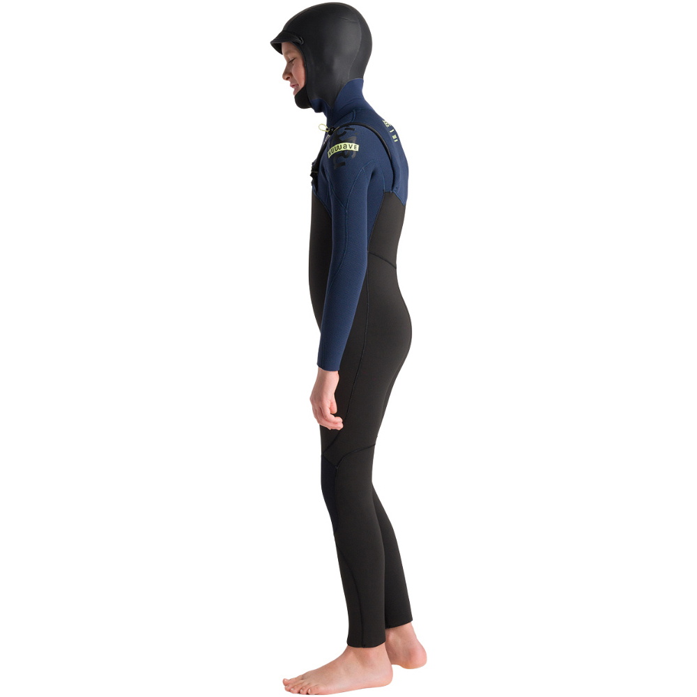 2025 C-Skins Junior Nuwave Session 5/4mm Hooded Chest Zip Wetsuit C-NSE54JH - Black / Bluestone X / Cool Green
